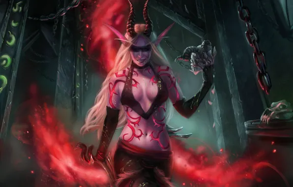 Девушка, арт, WOW, эльфийка, demon hunter, охотник на демонов, World Of Warcraft