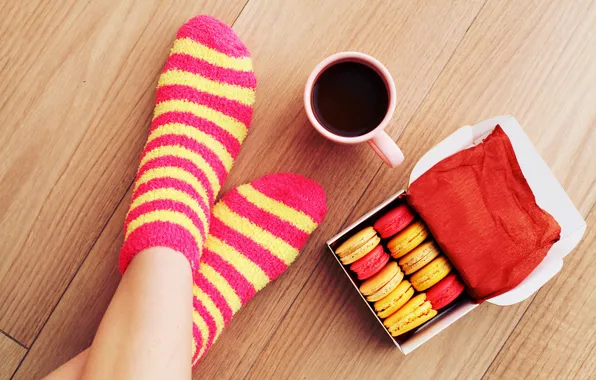 Ноги, кофе, печенье, чашка, носки, cup, coffee, socks