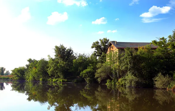 Картинка вода, дом, река, The River