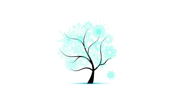Зима, снежинки, дерево, узоры