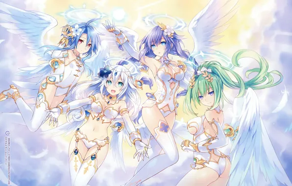 Девушки, аниме, ангелы, арт, hyperdimension neptunia