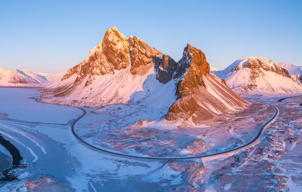 Картинка пейзаж, горы, панорама, Исландия, Eystrahorn