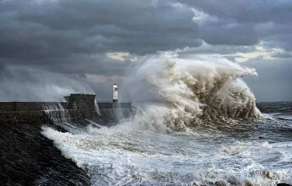 Картинка море, волна, маяк