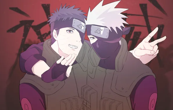 Парни, Naruto, друзья, Учиха Обито, Какаши Хатаке