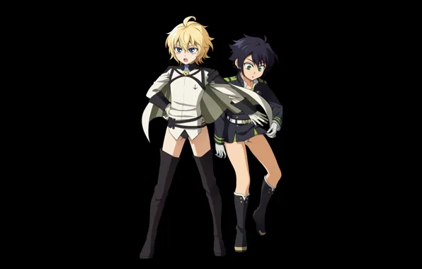 Двое, чёрный фон, Owari no Seraph, Последний серафим