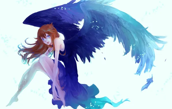 Картинка девушка, крылья, аниме, арт