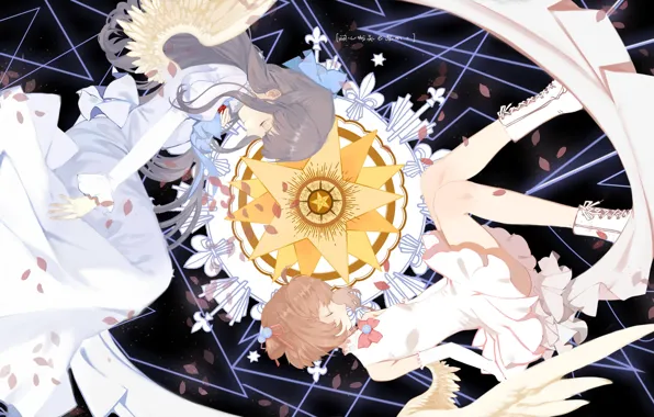Девочки, крылья, ангел, аниме, двое, Card Captor Sakura, Сакура - собирательница карт