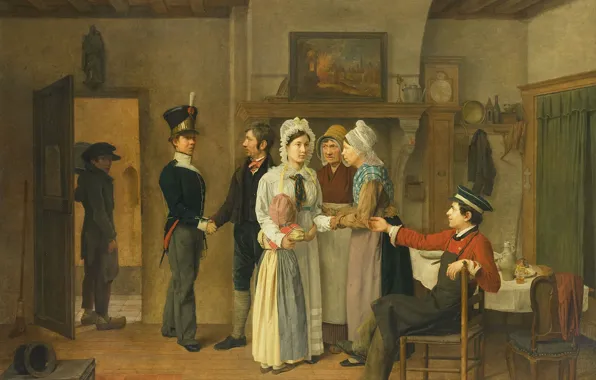 Масло, картина, 1828, жанровая, Charles van Beveren, Прощание солдата, Чарльз ван Беверен
