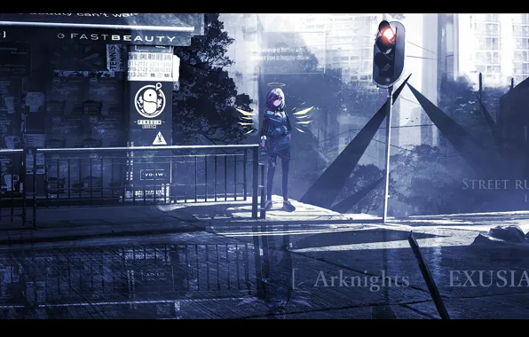 Девушка, город, Exusia, фантстика, ArKnights