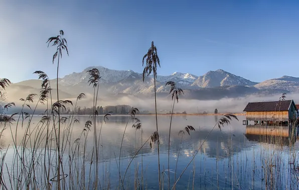 Картинка пейзаж, горы, природа, туман, озеро