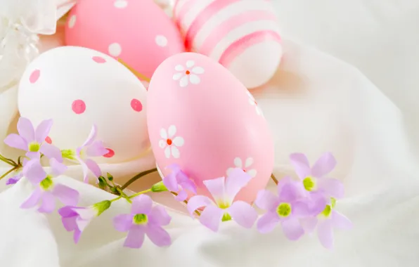 Картинка цветы, Пасха, pink, flowers, spring, Easter, eggs, decoration