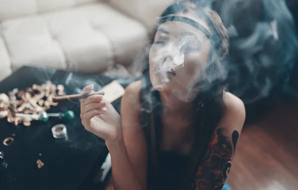 Девушка, настроение, кальян, дым, хиппи, красивая, сигары, Beautiful