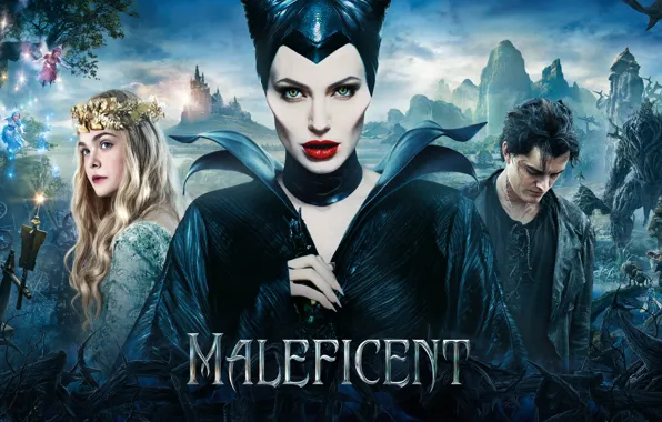 Картинка Angelina Jolie, Movie, Maleficent, Elle Fanning, Brenton Thwaites