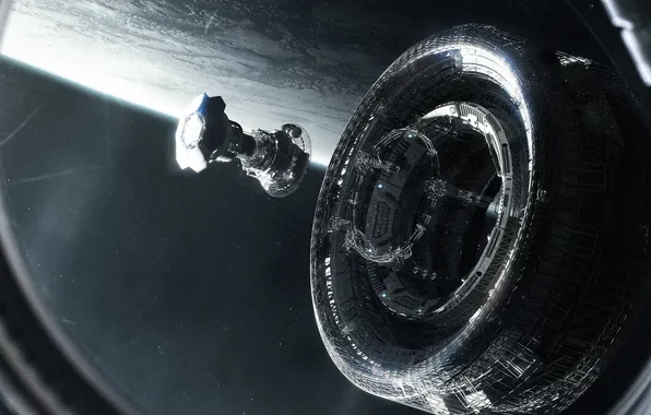 Картинка space, science fiction, spaceship, planet, digital art, artwork, technology
