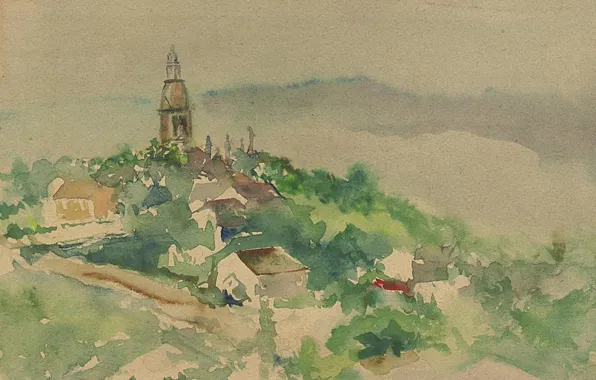 Рисунок, акварель, 1892, Теодор Робинсон, Деревенская сцена, Theodore Robinson