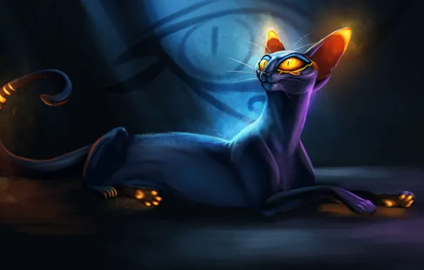 Кошка, глаз, лежит, by TehChan