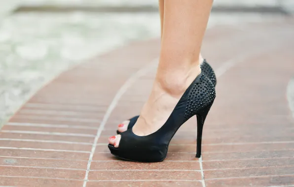 Black, fashion, heels, feet