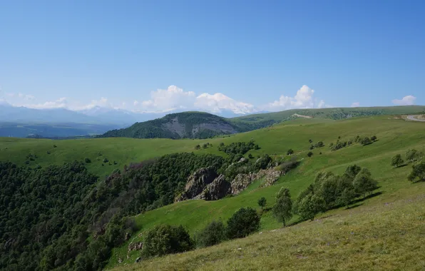 Небо, пейзаж, горы, природа, nature, mountains, blue sky, кавказ