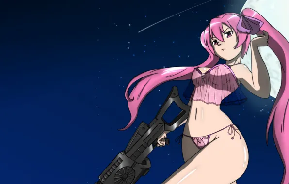 Girl, moon, gun, sexy, lingerie, pantsu, cleavage, blouse