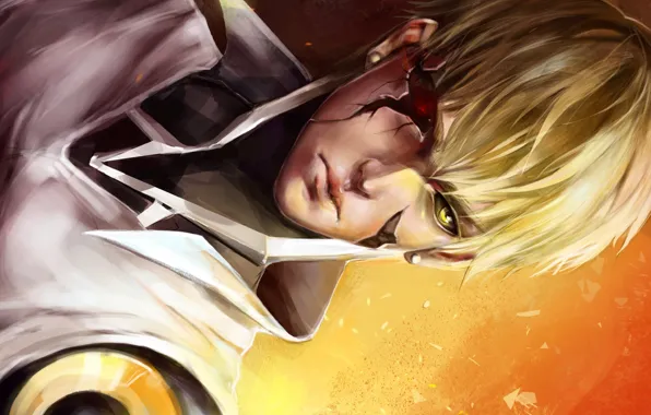 Взгляд, арт, парень, киборг, One Punch Man, Генос