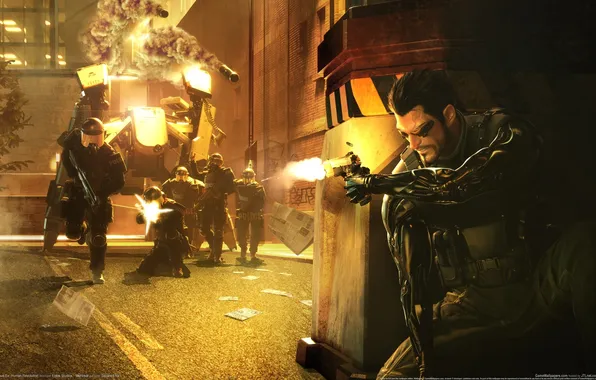 Картинка оружие, игра, полиция, Deus Ex, Human Revolution, Дженсен