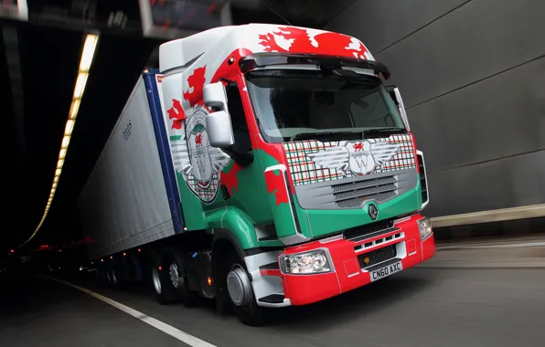 Огни, размытость, тоннель, truck, рено, тягач, фура, премиум