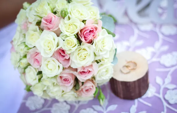 Розы, white, белые розы, pink, свадебный букет, roses, wedding