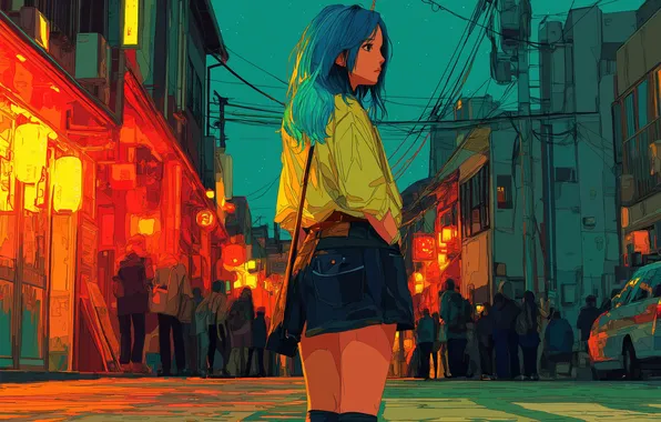 Картинка city, girl, AI Art