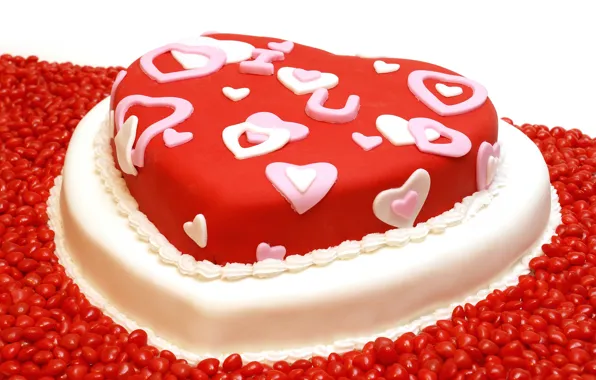 Красный, сердце, конфеты, торт, сладкое, Valentine's Day, sweets