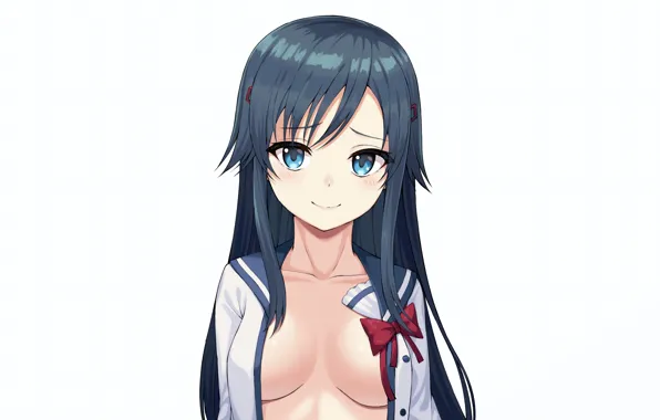 Girl, sexy, cleavage, long hair, boobs, anime, blue eyes, beautiful