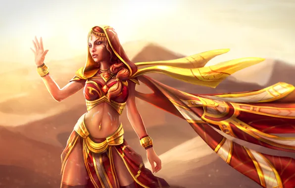Пустыня, плащ, art, Dota 2, Lina