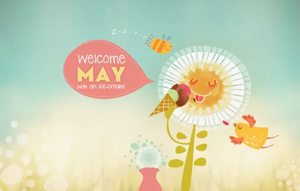 Пчела, ромашка, мороженое, май, may, Design, welcome, WebOlution