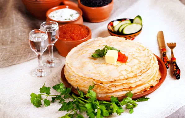 Зелень, алкоголь, икра, выпечка, масленица, блинчики, сметана, Caviar