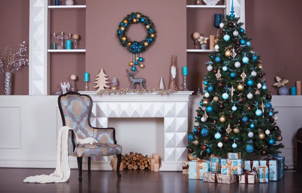 Картинка украшения, комната, игрушки, елка, Новый Год, Рождество, подарки, white