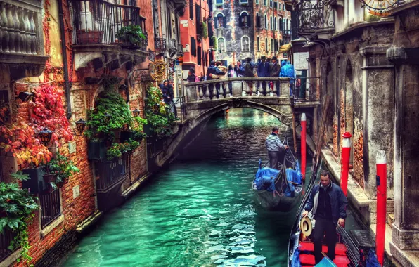 Картинка Италия, Венеция, канал, мостик, Italy, bridge, гондола, Venice