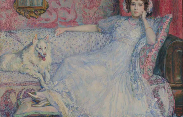 Картина, 1907, Theo van Rysselberghe, Тео ван Рейссельберге, Дама в Белом (Портрет Мадам Элен Келлер)