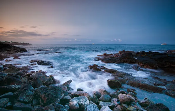 Картинка камни, океан, побережье, Гавайи, Hawaii