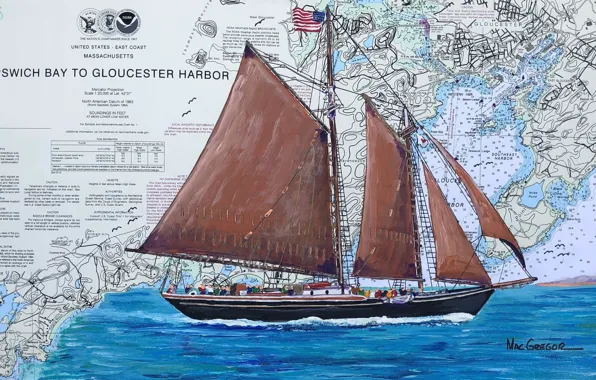 Картинка корабль, инструкция, парусник, коллаж от МакГрегора, США, Массачусетс, плавания, Восточное побережье