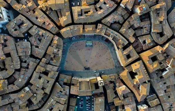 Город, дома, Площадь, крыши, вид сверху, Тоскана, Tuscany, Сиена