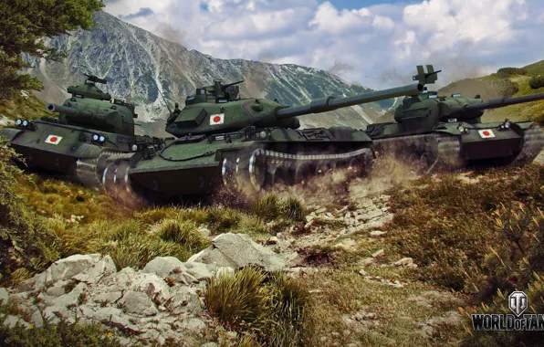 Картинка япония, танки, в горах, мир танков, Wargaming.net, WOT, Type 61, STB-1