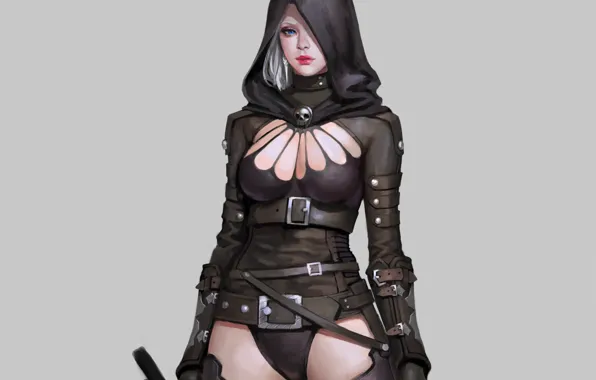 Эротика, взгляд, девушка, фон, арт, капюшон, assassin