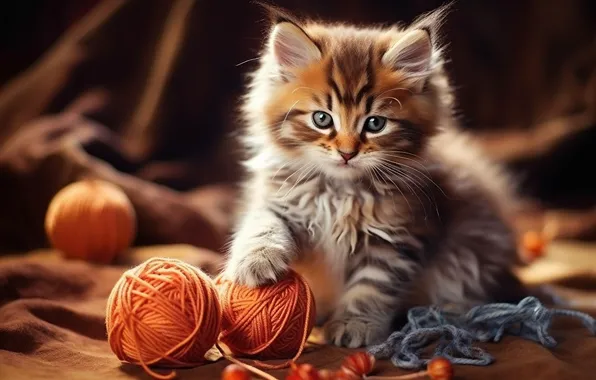 Кошка, взгляд, поза, котенок, мордашка, ИИ-арт, нейросеть
