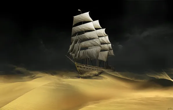 Картинка песок, пустыня, корабль