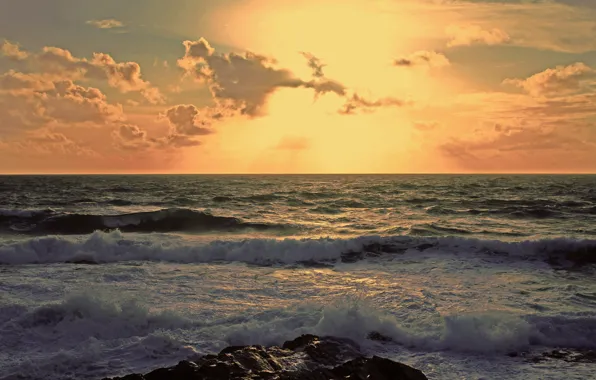 Картинка волны, небо, закат, Море, sky, sea, sunset