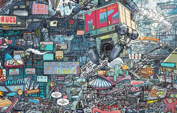 Рисунок, Город, City, Art, Фантастика, Future, Judge Dredd, Cyberpunk