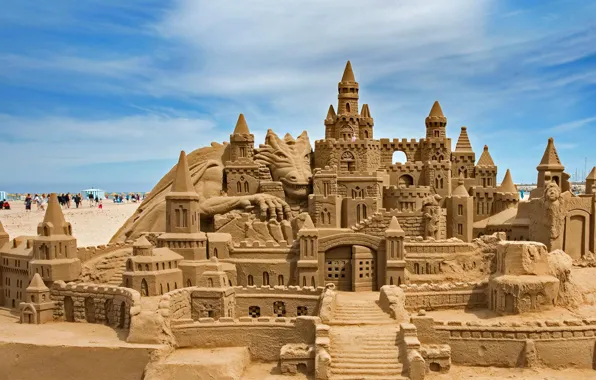 Картинка Испания, Валенсия, замок из песка, пляж Мальвароса