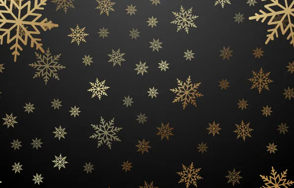 Картинка зима, снежинки, золото, Новый Год, Рождество, golden, черный фон, gold