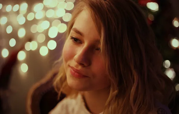 Девушка, Огни, Улыбка, Лицо, Girl, Волосы, Smile, Lights