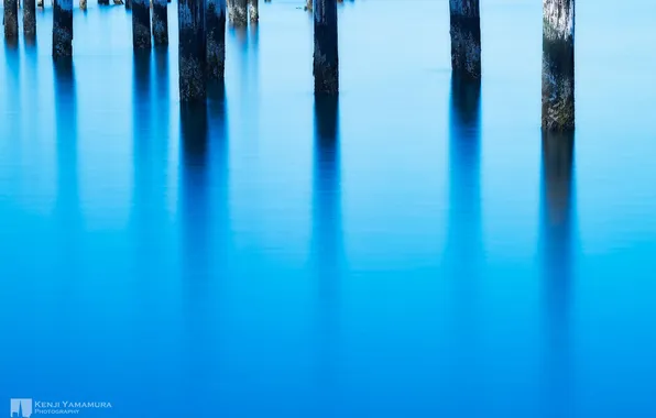Картинка поверхность, озеро, отражение, photographer, сваи, Kenji Yamamura
