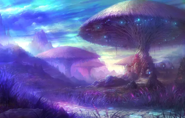 Картинка грибы, планета, дома